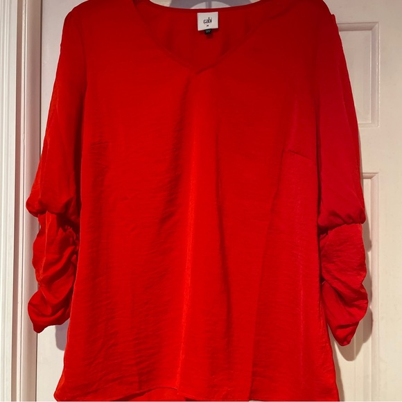 CAbi Aurora Blouse Ruched 3/4 Sleeve Blouse Red M - Picture 4 of 7